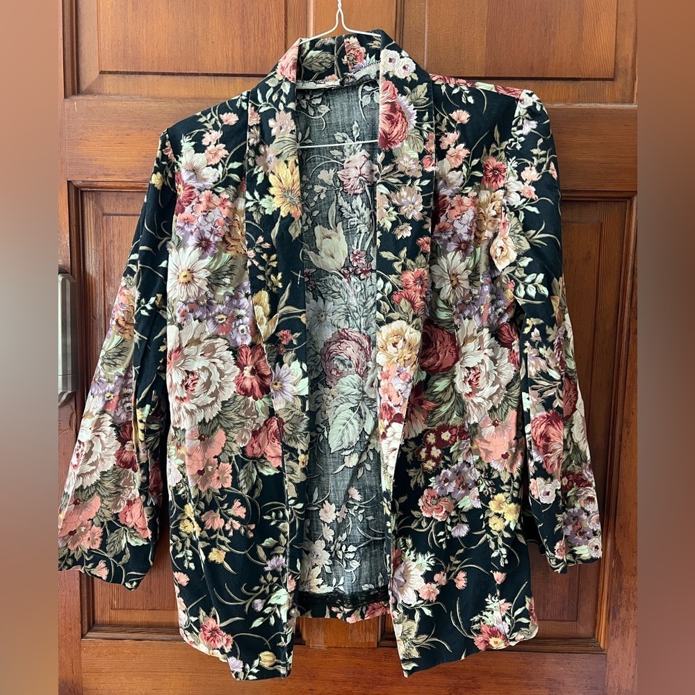 Vintage Floral Chintz Blazer Jacket Cottagecore Grandmillennial Boho Tapestry M